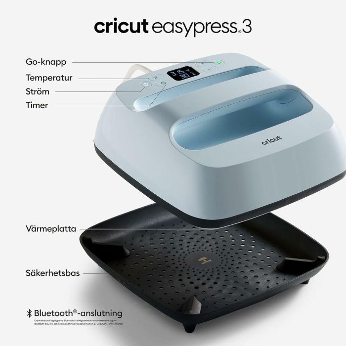 Cricut CRI0093573339738 EasyPress 3 Prensa Térmica Azul 23 x 23 cm Placa Calefactora Transferencia de Vinilo 12