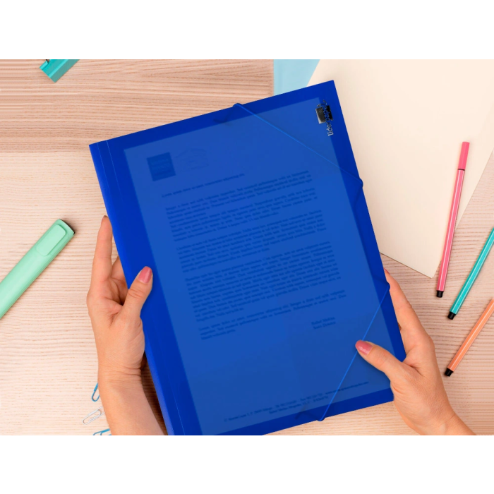 Liderpapel Carpeta Gomas Tres Solapas Polipropileno DIN A4 Color Azul Translucido 6