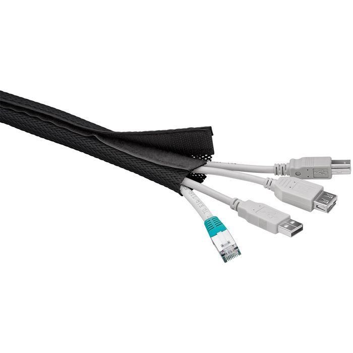 MicroConnect Funda Organizadora de Cables con Cierre de Gancho y Bucle, 1.8 metros, Negra, Diámetro Tubo 2-4 cm