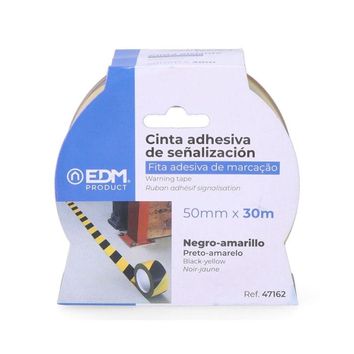 Edm Cinta Adhesiva de Señalización PVC Amarillo-Negra 50 mm x 30 m Resistente a la Intemperie 1