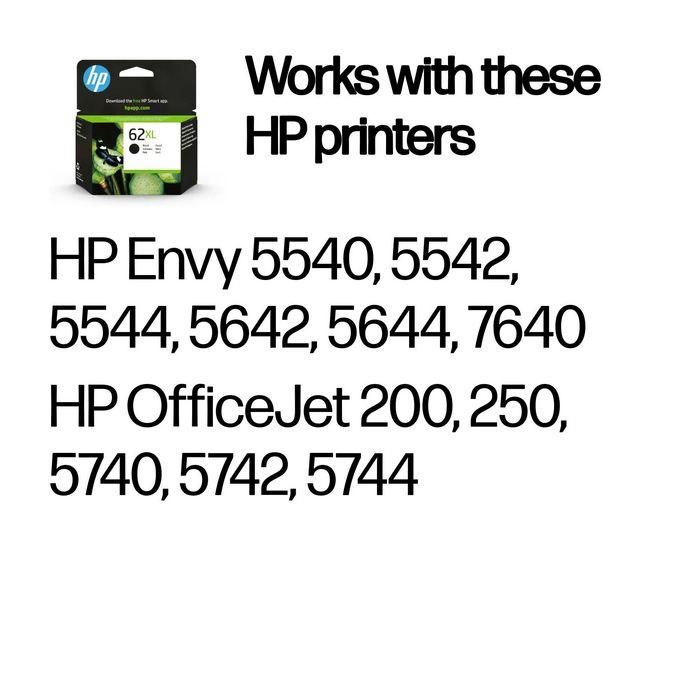 HP Cartucho Tinta 62XL C2P05Ae Negro Alto Rendimiento Original para Envy 5540, 5542, 5544, 5640, 5642, 5644, 5646, 5660, 7640, Officejet 5740, 5742, 8040