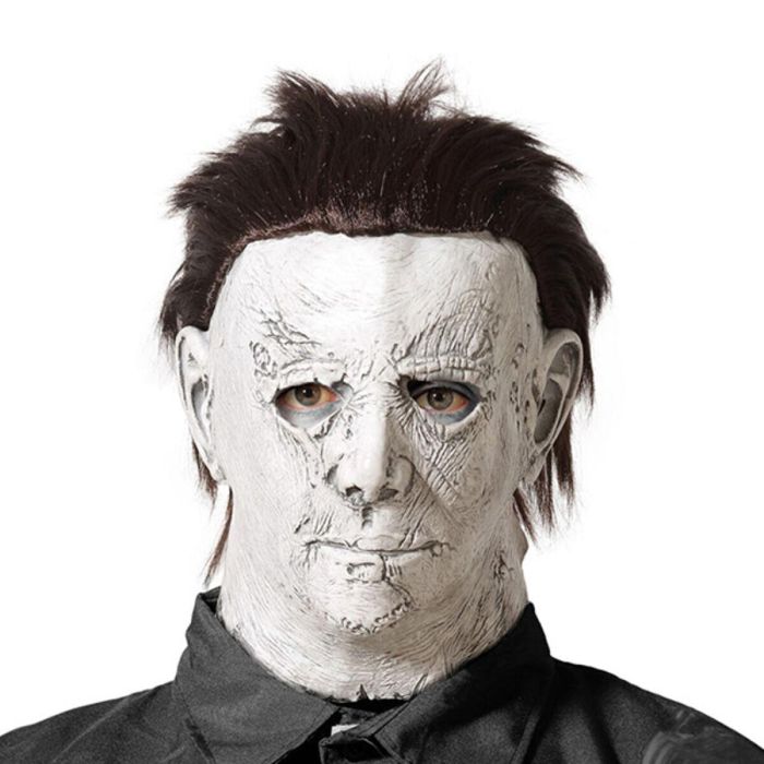 Máscara Blanca con Pelo y Rostro Arrugado para Asesino - Disfraz de Terror Realista para Halloween