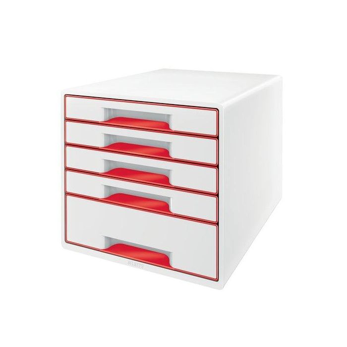 Modulo 5 Cajones Leitz Wow Cube (1 Grande + 4 Pequeños) Rojo Metalizado/Blanco