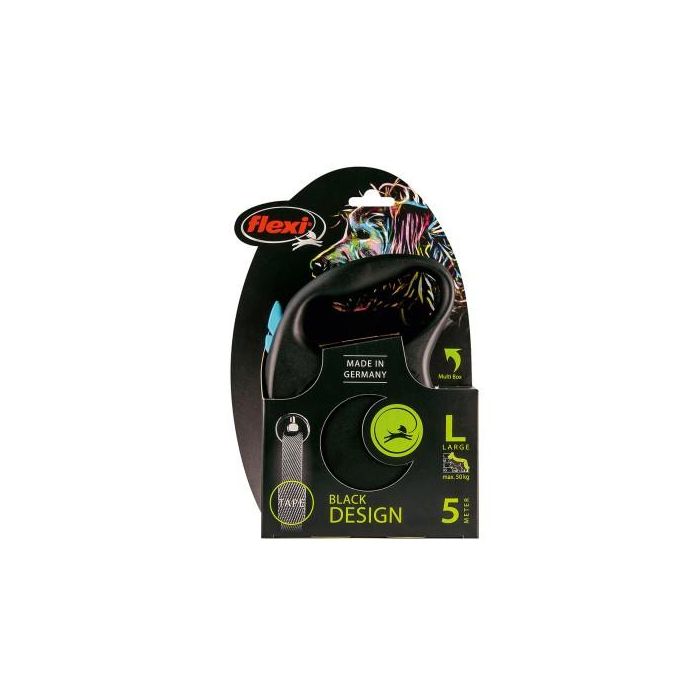 Flexi Black Design L Cinta Correa Extensible 5m Azul para Perro Flexi Black Design L Cinta Correa Extensible 5m Azul para Perro