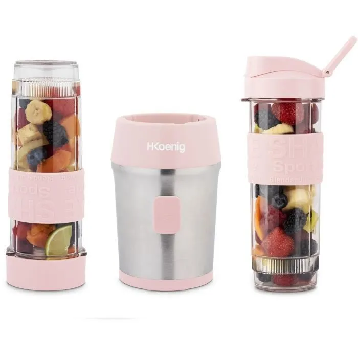 Hkoenig SMOO12 Mini Batidora 300 W 570 mL Rosa Pastel 2 Botellas de Agua Incluidas
