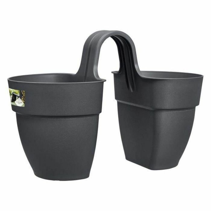 Elho Jardinera Vibia Campana Flower Twin 21 Antracita para Balcón Exterior L 38,4 x An 20,5 x Al 26,5 cm