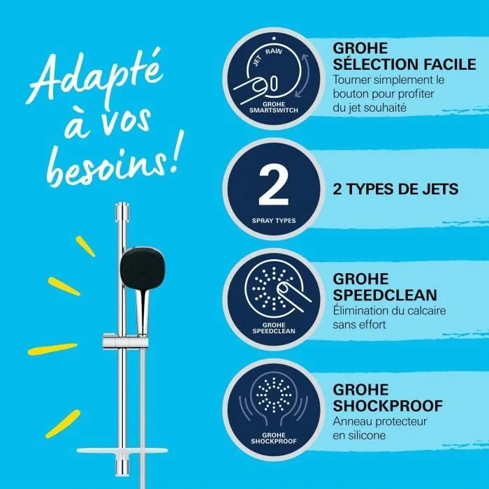 Grohe Set de Ducha Vitalio Comfort 110 26929001 con Rociador de 2 Chorros, Barra, Flexo y Estante - Cromo 2