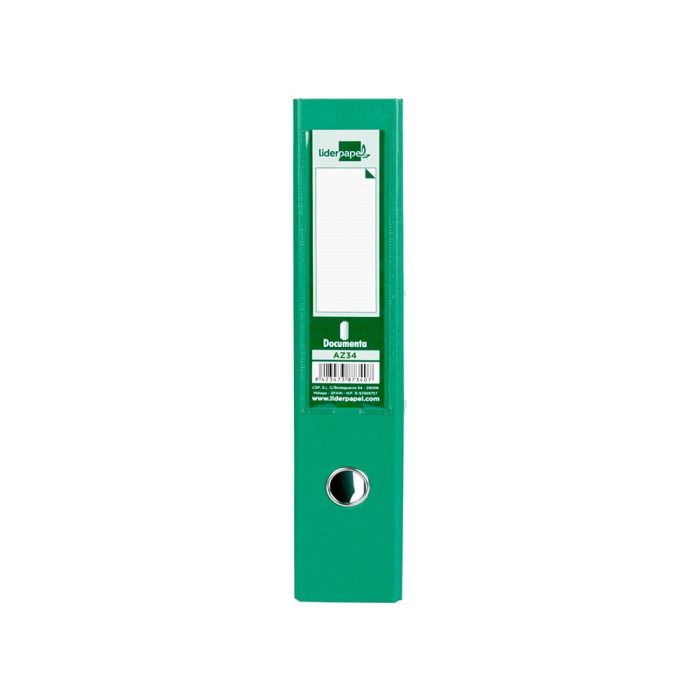 Archivador De Palanca Liderpapel Folio Documenta Forrado Pvc Con Rado Lomo 75 mm Verde Compresor Metalico 6 unidades 2