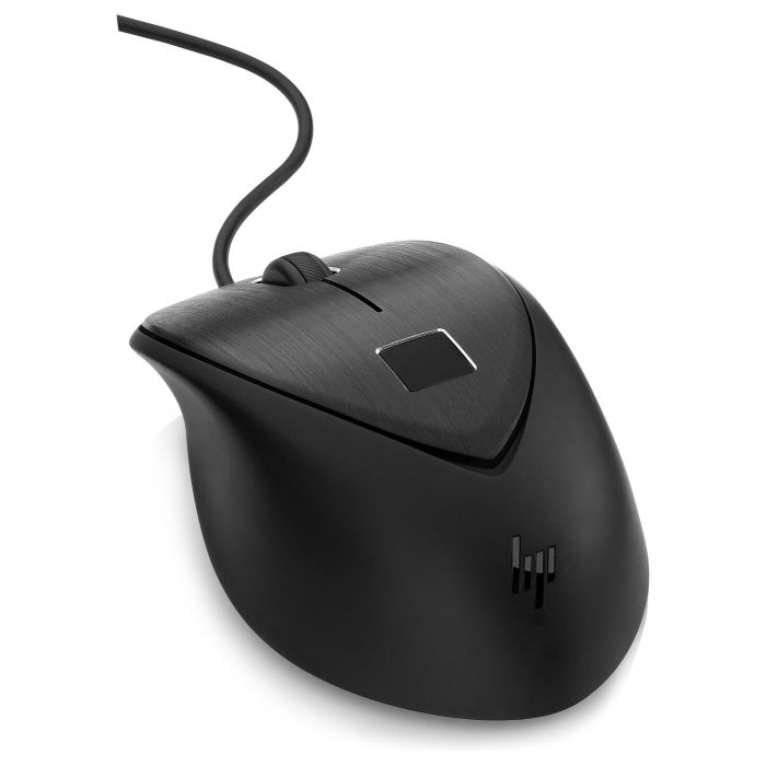 HP Ratón USB con Lector de Huella Digital, Ambidextro, USB Tipo A, Negro