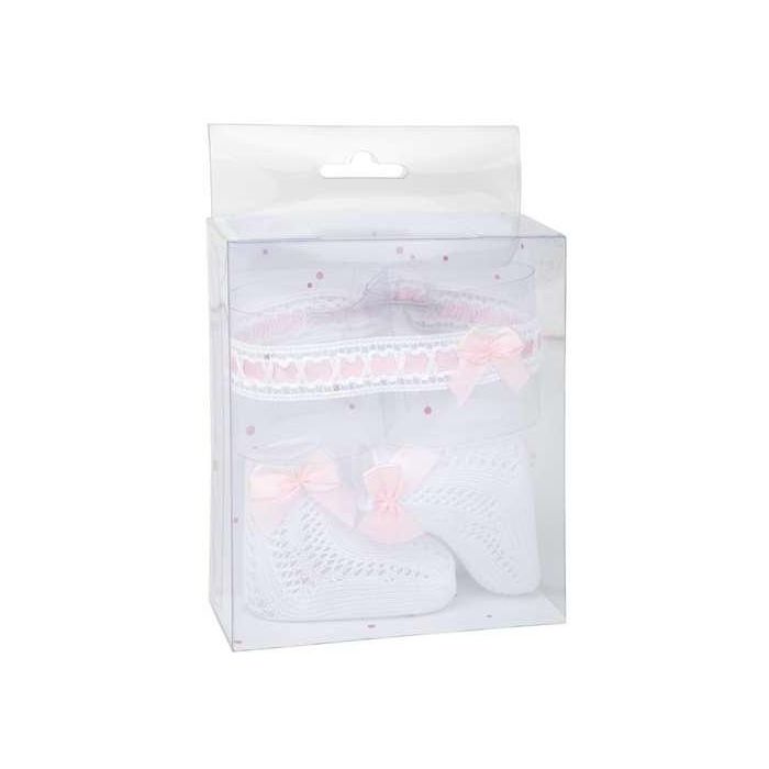 Muñecas Arias Set Calcetines Blanco/Rosa con Cinta para la Cabeza 2 Muñecas Arias Set Calcetines Blanco/Rosa con Cinta para la Cabeza 2