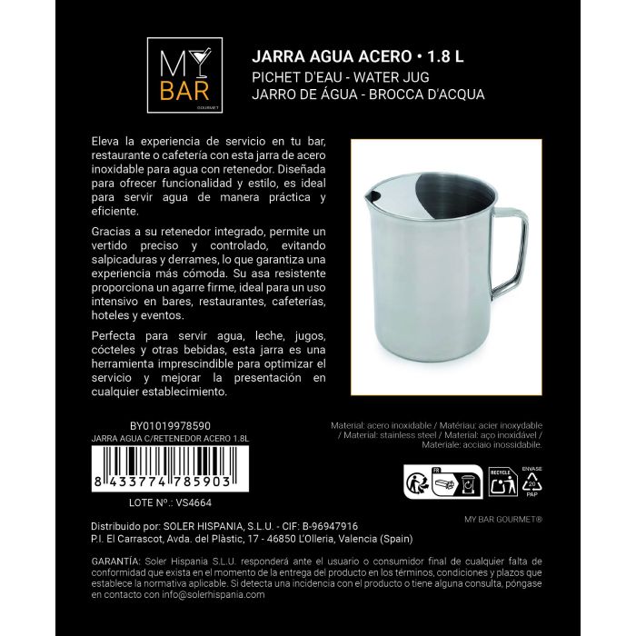 Jarra Agua C/Retenedor Acero 1.8L My Bar (12 Unidades) 11