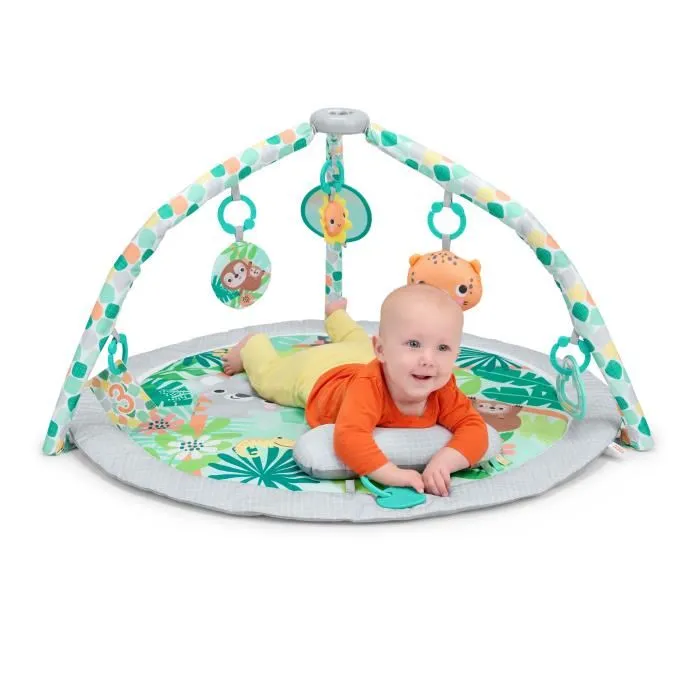 Bright Starts Tapete de juego plegable y convertible para bebé Selva tropical con arco, juguetes sensoriales, musicales y espejo BRI17325