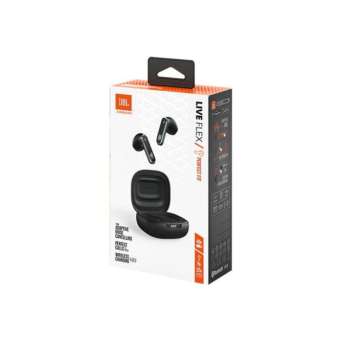 JBL LIVE FLEX Auriculares True Wireless Inalámbricos Bluetooth 5.3 con Reducción Activa de Ruido ANC y Estuche de Carga, Resistente al Agua IP54, Negro