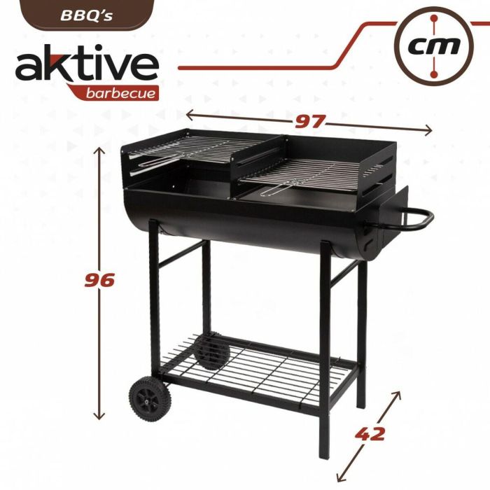 Barbacoa de Carbón con Ruedas Aktive Plástico Metal esmaltado 97 x 96 x 42 cm Negro 1 Barbacoa de Carbón con Ruedas Aktive Plástico Metal esmaltado 97 x 96 x 42 cm Negro 1