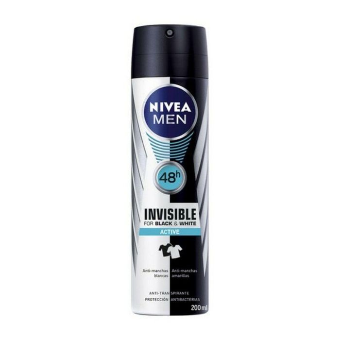 Nivea Desodorante Anti-Transpirante Hombre Black & White Active Sin Manchas Blancas y Amarillas 48h Spray 200 ml