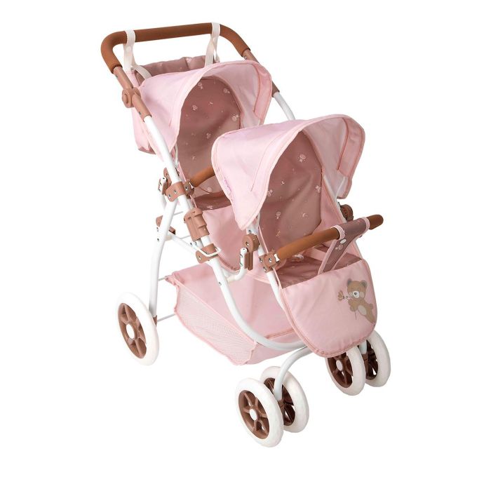 Muñecas Arias Coche Muñeca Gemelar Bear con Bolso, 45x70x73 cm, Manillar Ajustable 47-77 cm, Edad 3+ años