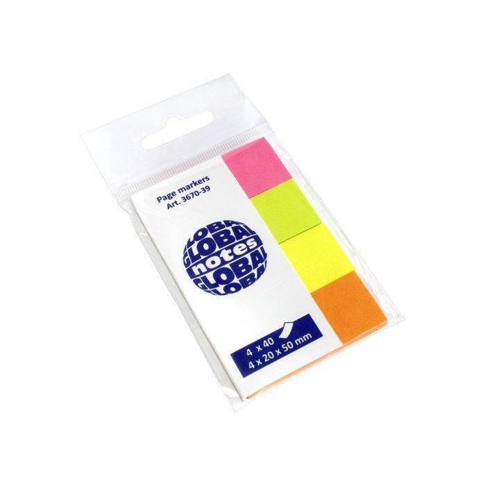 Banderitas Adhesivas 20X50 Colores Brillantes Pack De 4 (Verde-Amarillo-Naranja-Rosa) (Set de 12)