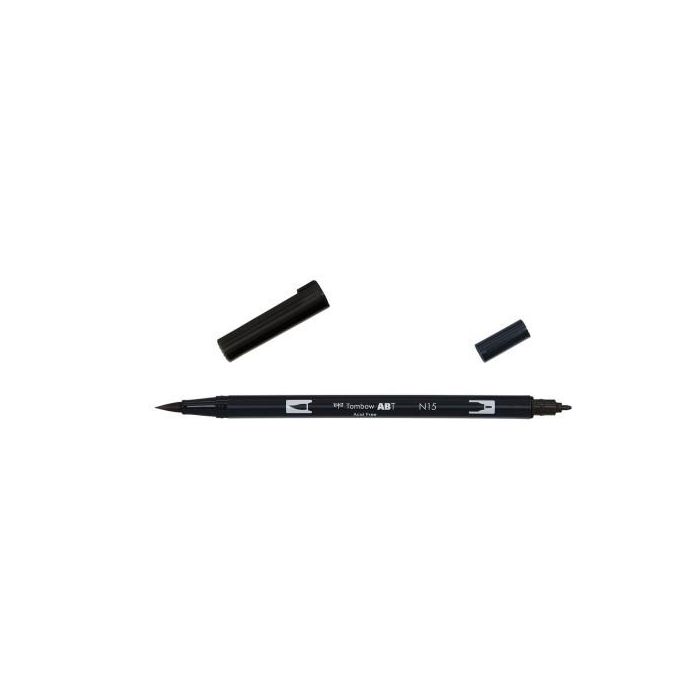 Tombow ABT-N15 Rotulador Doble Punta Pincel Negro, Punta Fina/Extragruesa, Tinta Base Agua