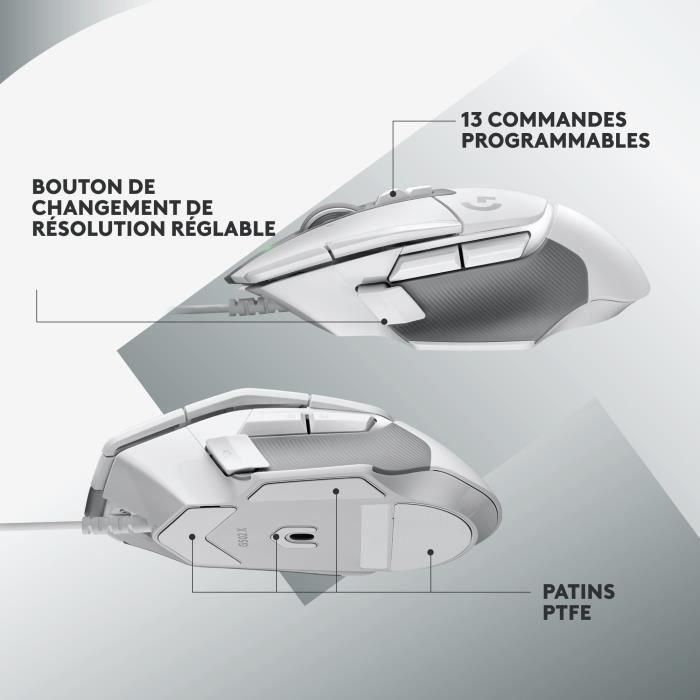 Logitech G G502 X Wire LOG5099206096325 Ratón Gaming Híbrido Lightforce Hero 25K Sensor Blanco 4