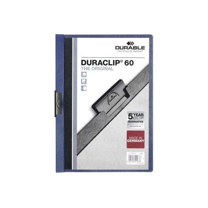 Durable Carpeta duraclip dossier pinza lateral azul oscuro 60 hojas DIN A4 - Portada transparente y contraportada opaca