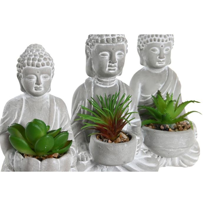 Planta Oriental DKD Home Decor Gris Claro Verde 8 x 16 x 10.5 cm (3 Unidades) 2