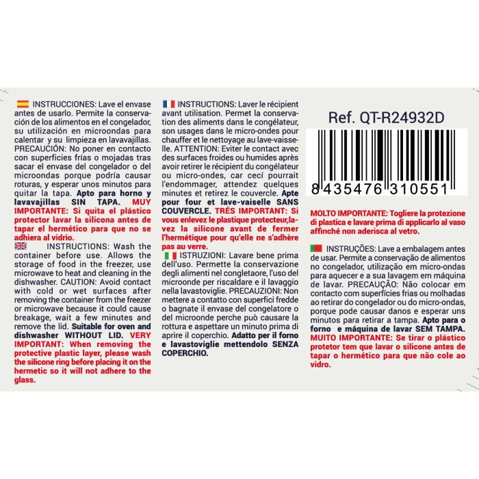 Fiambrera Rect.Hermet 20.5X15.5Cm 1.3L "Qt (6 Unidades) 1 Fiambrera Rect.Hermet 20.5X15.5Cm 1.3L "Qt (6 Unidades) 1