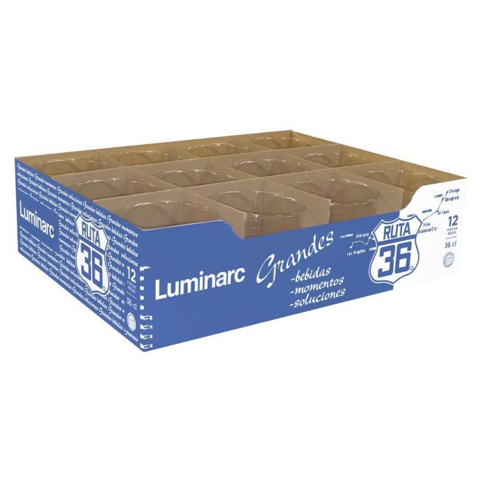 Luminarc Vaso Alto Vidrio Ruta, 36 cL, Set de 12 Unidades, Transparente, Apto Lavavajillas, Fabricado en Francia 1 Luminarc Vaso Alto Vidrio Ruta, 36 cL, Set de 12 Unidades, Transparente, Apto Lavavajillas, Fabricado en Francia 1