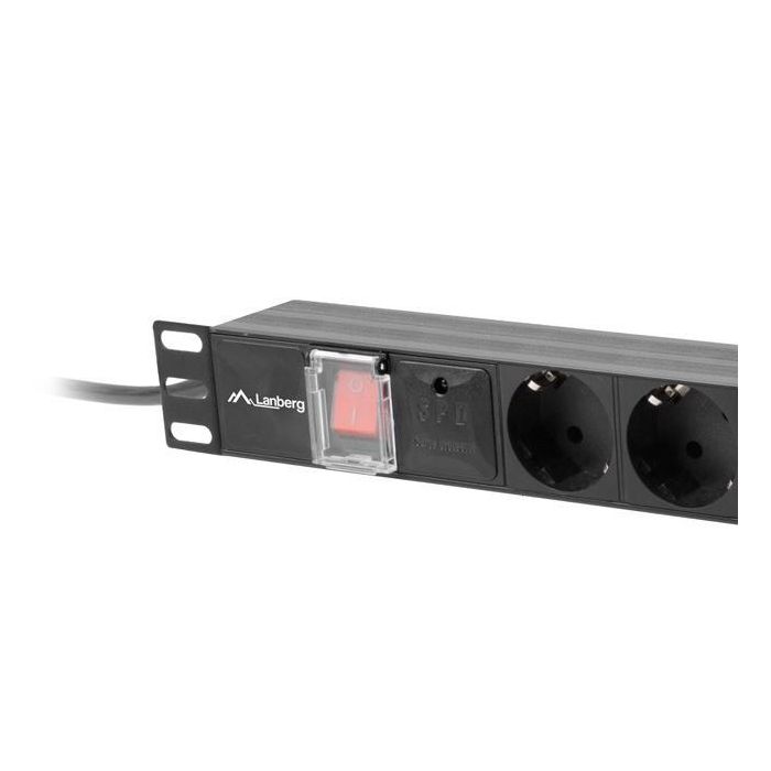Lanberg PDU-07F-0200-IEC-BK PDU Unidad de Distribución de Energía 7 Salidas AC, Conector C14, Tipo F, 1U Rack Horizontal, 10A, Negro 3