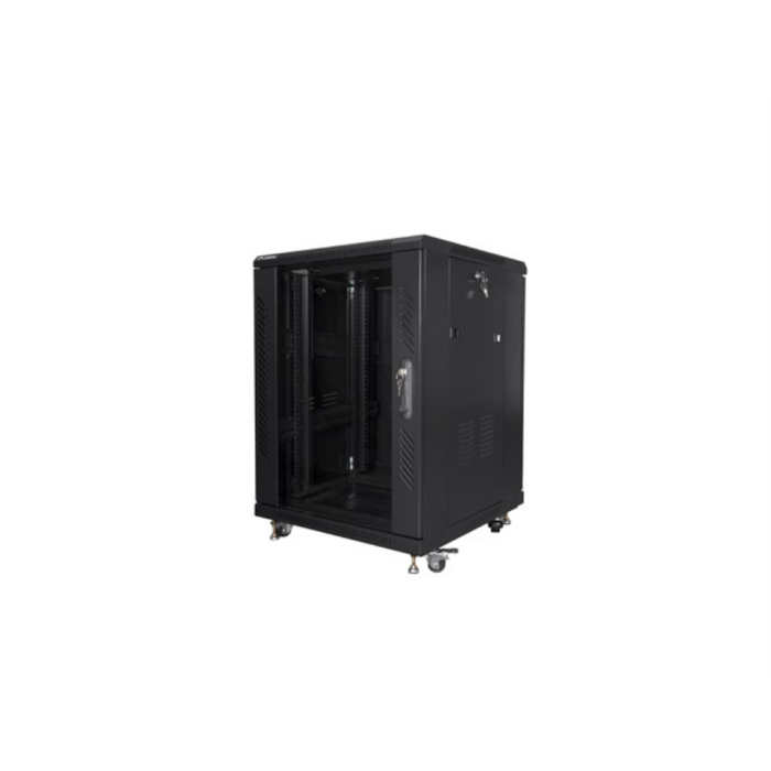 Lanberg FF01-6615-12B Armario Rack 15U de Red Independiente, 800kg Carga Máx., Bloqueo, IP20, Ruedas, Negro