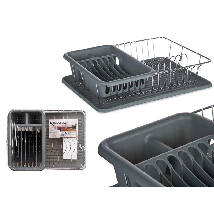 Kinvara Escurreplato Plano Secaplatos Gris con Bandeja Recogegotas y Cesta - Plástico y Metal - 43.5 x 11 x 33.5 cm (4 Unidades) Kinvara Escurreplato Plano Secaplatos Gris con Bandeja Recogegotas y Cesta - Plástico y Metal - 43.5 x 11 x 33.5 cm (4 Unidades)