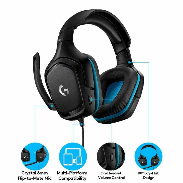 Auriculares con Micrófono Gaming Logitech 981-000770 Azul Negro 59