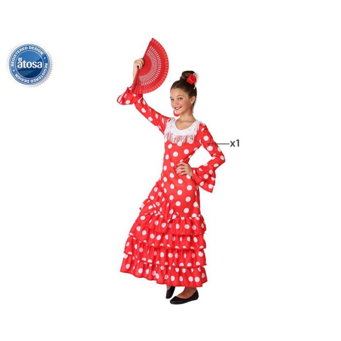Disfraz Flamenca Rojo Niña Infantil 3-4 Años - Traje de Flamenca Sevillana con Lunares Blancos Disfraz Flamenca Rojo Niña Infantil 3-4 Años - Traje de Flamenca Sevillana con Lunares Blancos