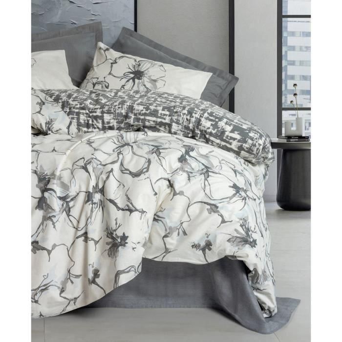 Juego de cama - 1 funda nórdica 220x240 cm + 2 fundas de almohada 60x60 cm - 100% algodón - Antracita 2 Juego de cama - 1 funda nórdica 220x240 cm + 2 fundas de almohada 60x60 cm - 100% algodón - Antracita 2