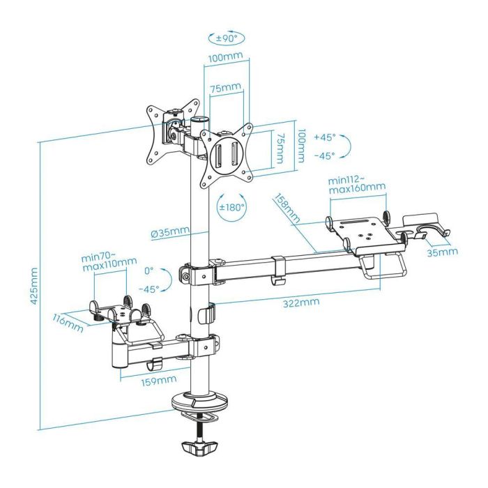 Soporte de Mesa para 2 Monitores, TPV, Impresora, Términal y Lector TooQ TQPM0002/ Giratorio/ Inclinable/ hasta 9kg 7 Soporte de Mesa para 2 Monitores, TPV, Impresora, Términal y Lector TooQ TQPM0002/ Giratorio/ Inclinable/ hasta 9kg 7
