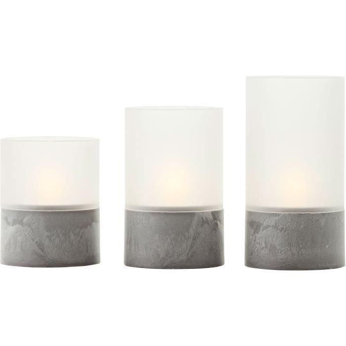 Lote 3 Lámparas de mesa LED BRILLIANT CANDLE - 2500K - Plástico y vidrio - Gris y blanco mate