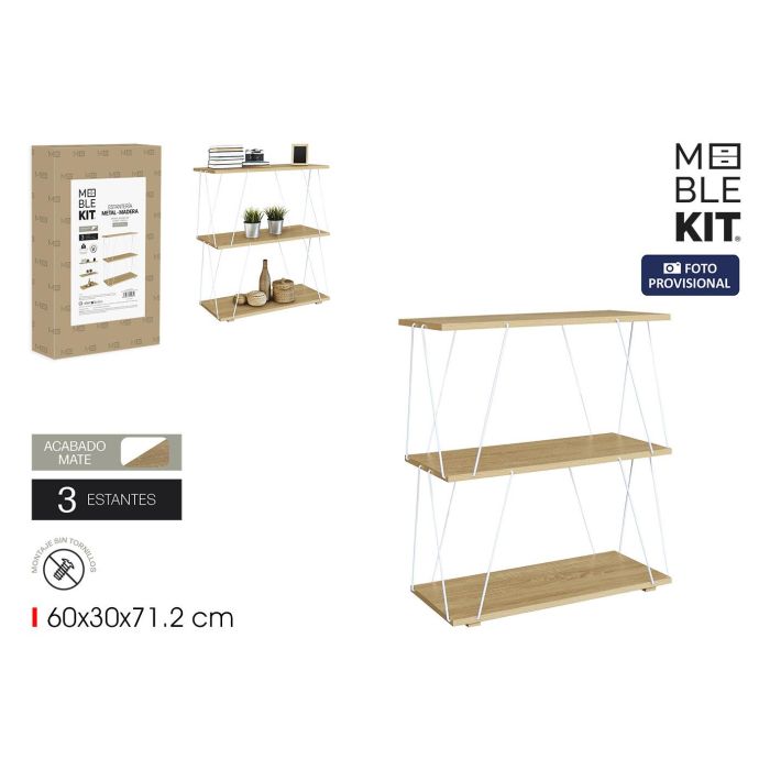 Inde Estanteria 3 Niveles Metal-Madera White 60x30x71.2 cm 0 Inde Estanteria 3 Niveles Metal-Madera White 60x30x71.2 cm 0