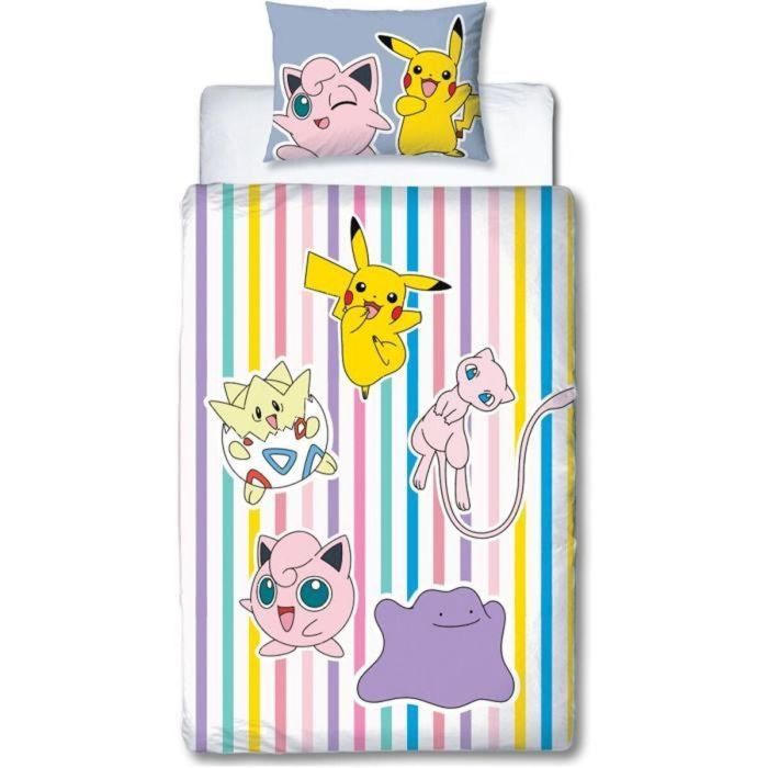 Pokemon POK3700891714327 Juego de cama reversible Pikachu, Mew, Togepi, Jigglypuff, Ditto - Microfibra - 140x200cm + Funda 63x63cm 3