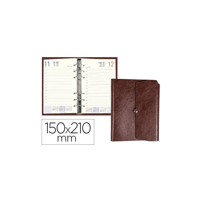 Agenda Anillas Liderpapel Tinde 15x21 cm Dia Pagina Marron Simil Piel Envejecida Papel 70 gr