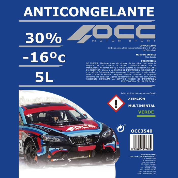 Anticongelante OCC Motorsport 30% Verde (5 L) 4 Anticongelante OCC Motorsport 30% Verde (5 L) 4