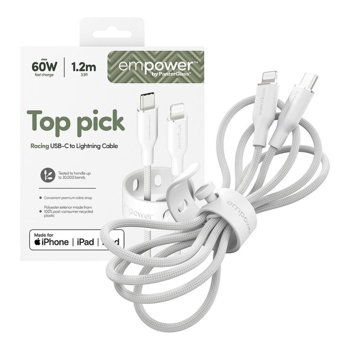 PanzerGlass empower Racing Cable de carga 60W USB-C a Lightning, USB 2.0, 1.2m, Color Blanco Plateado 4 PanzerGlass empower Racing Cable de carga 60W USB-C a Lightning, USB 2.0, 1.2m, Color Blanco Plateado 4