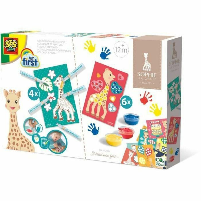 SES Creative Sophie la Jirafa - Kit de Actividades Artísticas 2 en 1: Colorear, Pintar con Dedos y Marcadores Lavables