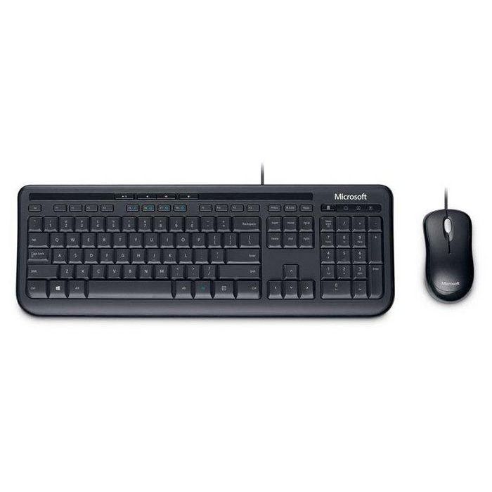 Microsoft 600 Wired Desktop Set: Teclado Resistente a Derrames, Ratón Óptico Ambidextro, Teclas Silenciosas, Controles Multimedia