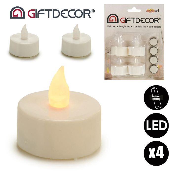 Set 4 Velas Tealight LED Giftdecor 13.5x17x4 cm, Blanco, Incluye Pilas (24 Unidades) 3 Set 4 Velas Tealight LED Giftdecor 13.5x17x4 cm, Blanco, Incluye Pilas (24 Unidades) 3
