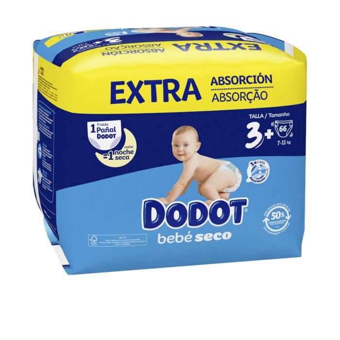 Dodot Pañales Etapas Extra Talla 3 (7-11 kg) con Microperlas Absorbentes y 3 Tubos Ultra-Absorbentes 66 unidades