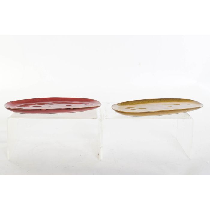 DKD Home Decor Bandeja Moderna de Gres Esmaltado Terracota y Amarillo 12.4x27.4x2.6 cm Set de 4 Unidades Colección Greature 5