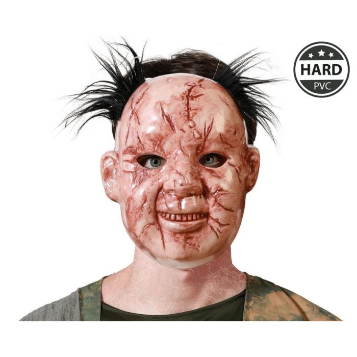 Máscara Terrorífica Muñeco Deforme Con Cicatrices Y Pelo Negro para Halloween y Fiestas
