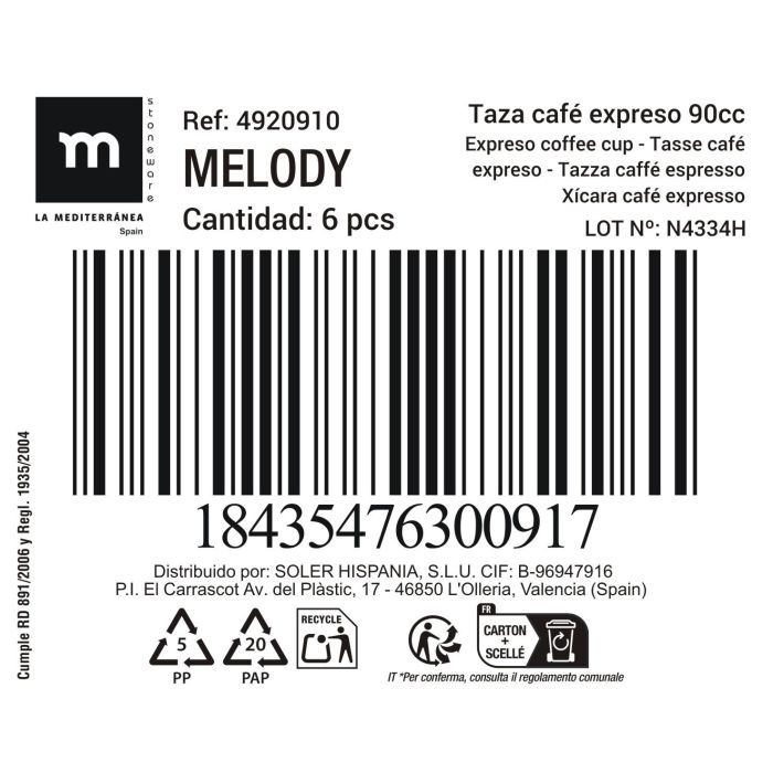 Taza de café expreso Melody 90 cc - Inde (36 Unidades) 1 Taza de café expreso Melody 90 cc - Inde (36 Unidades) 1