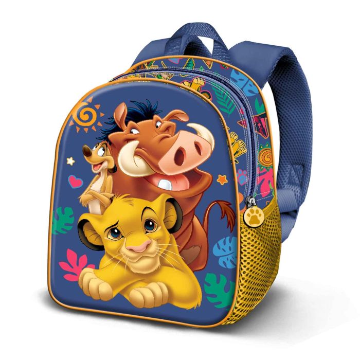 Disney El Rey León Mochila Preescolar 3D Elite Azul Simba - Con Relieve, Compartimento Único y Bolsillo Malla (10x25x30cm)