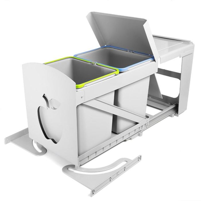 Juypal Cubo de Basura Ecológico Manzana 2x16L Gris con Set de Mecanización para Puerta Integrada