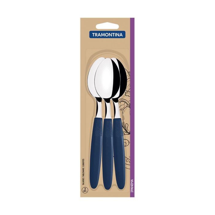 Juego de cucharas de mesa 3 piezas ipanema azul 19cm tramontina 1